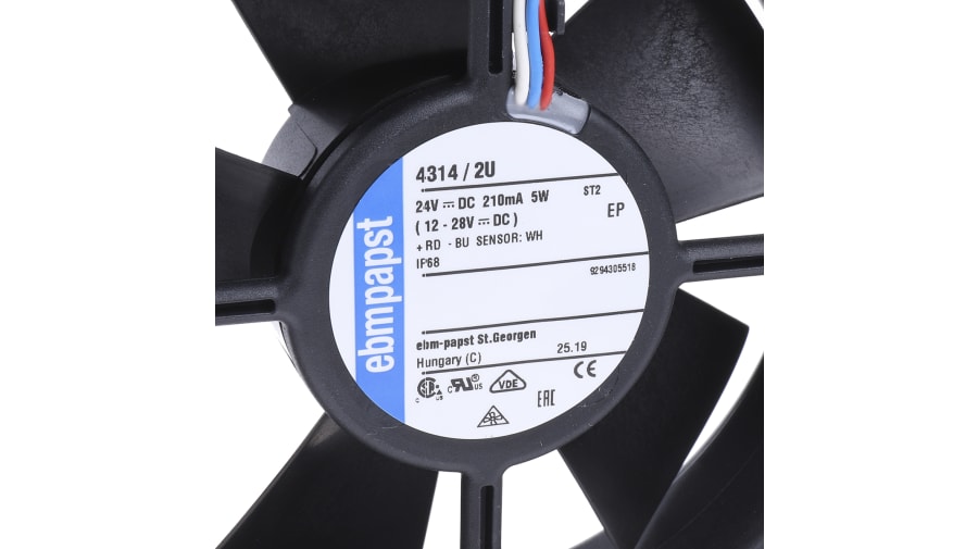 ebm-papst 4300 Series Axial Fan, 24 V dc, DC Operation, 170m³/h, 5W, IP68, 119 x 119 x 32mm – Model: 4314/2U