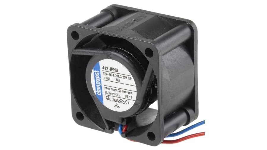 ebm-papst 400 Series Axial Fan, 12 V dc, DC Operation, 24m³/h, 3.3W, IP54, 40 x 40 x 25mm – Model: 412JHHU
