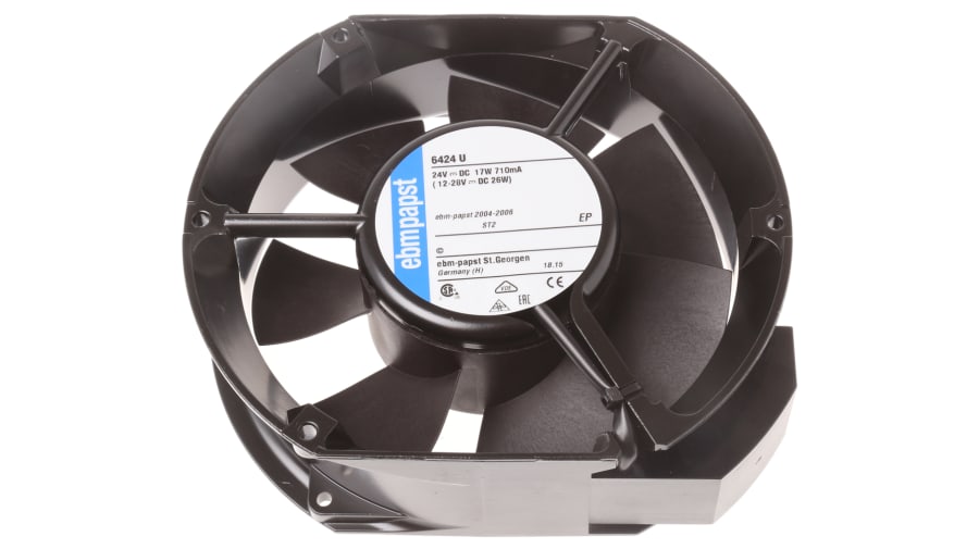 ebm-papst 6400 Series Axial Fan, 24 V dc, DC Operation, 410m³/h, 17W, IP68, 172 x 150 x 51mm – Model: 6424U