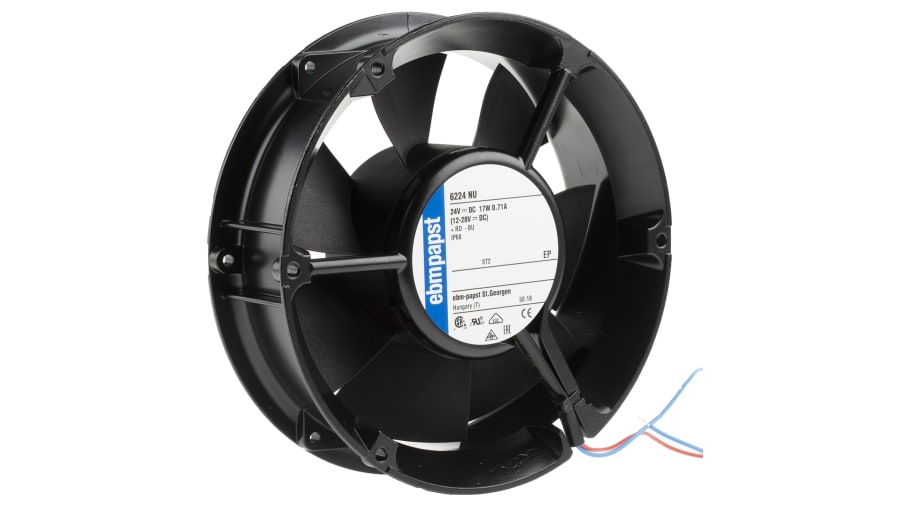 ebm-papst 6200 N Series Axial Fan, 24 V dc, DC Operation, 410m³/h, 18W, IP68, 172 x 51mm – Model: 6224NU