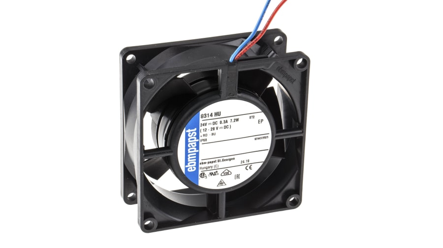 ebm-papst 8300 Series Axial Fan, 24 V dc, DC Operation, 80m³/h, 6W, IP68, 80 x 80 x 32mm – Model: 8314HU