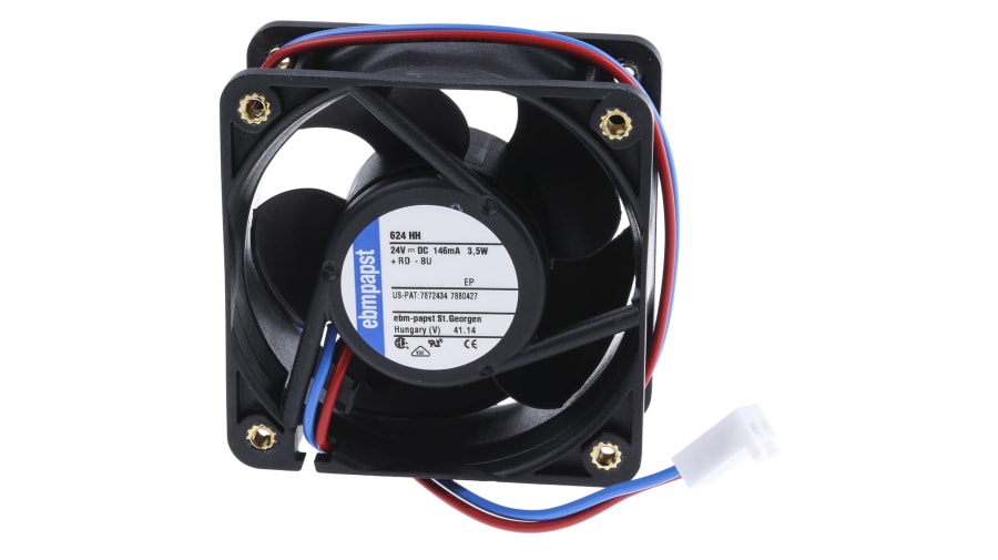 ebm-papst 620 Series Axial Fan, 24 V dc, DC Operation, 56m³/h, 3.6W, 60 x 60 x 25mm – Model: 624HH-RS0