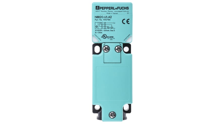 NBB20-U1-A2, Pepperl + Fuchs Inductive Block-Style Proximity Sensor, 20 mm Detection, PNP Output, 10 → 30 V dc, IP68, IP69K – Model: NBB20-U