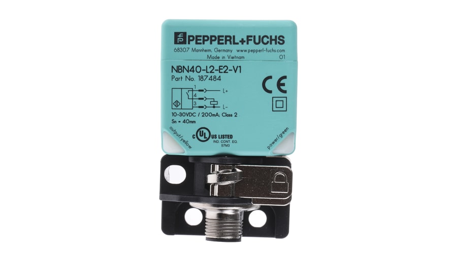 NBN40-L2-E2-V1, Pepperl + Fuchs Inductive Block-Style Proximity Sensor, 40 mm Detection, PNP Output, 10 → 30 V dc, IP69K – Model: NBN40-L2-E