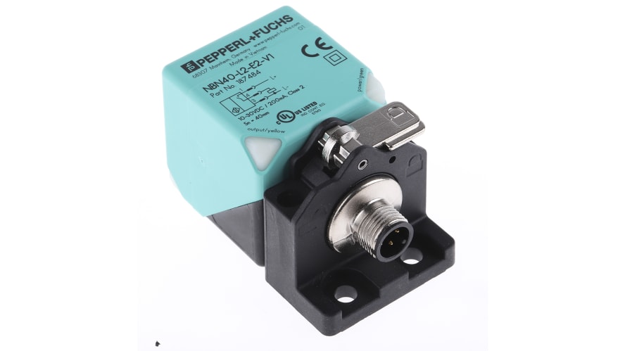 NBN40-L2-E2-V1, Pepperl + Fuchs Inductive Block-Style Proximity Sensor, 40 mm Detection, PNP Output, 10 → 30 V dc, IP69K – Model: NBN40-L2-E