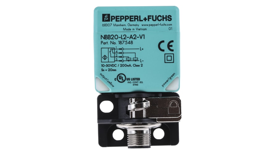 NBB20-L2-A2-V1, Pepperl + Fuchs Inductive Block-Style Proximity Sensor, 20 mm Detection, PNP Output, 10 → 30 V dc, IP69K – Model: NBB20-L2-A