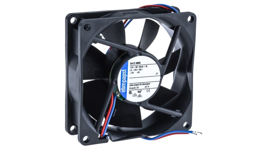 ebm-papst 8400 N Series Axial Fan, 12 V dc, DC Operation, 58m³/h, 1W, 80 x 80 x 25mm – Model: 8412NME