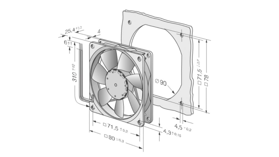 ebm-papst 8400 N Series Axial Fan, 12 V dc, DC Operation, 58m³/h, 1W, 80 x 80 x 25mm – Model: 8412NME