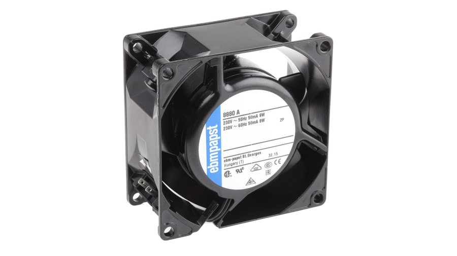 ebm-papst 8000 A Series Axial Fan, 230 V ac, AC Operation, 29m³/h, 9W, 80 x 80 x 38mm – Model: 8880A