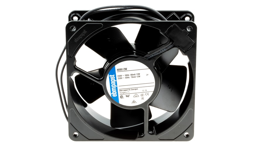 ebm-papst 4000 Z Series Axial Fan, 230 V ac, AC Operation, 98m³/h, 13W, 119 x 119 x 38mm – Model: 4850ZW