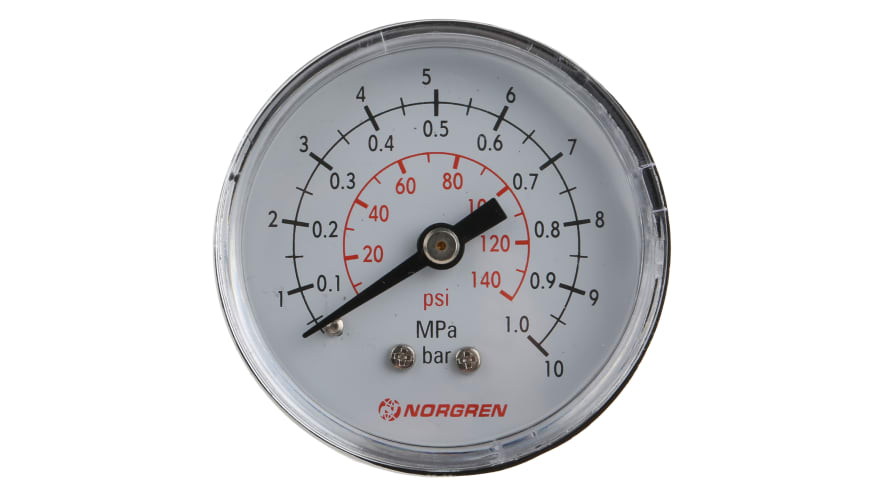 Norgren R 1/8 Analogue Pressure Gauge 10bar Back Entry 50mm Outside Diameter – Model: 18-013-013