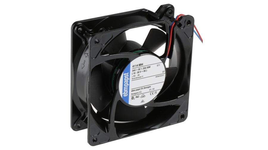 ebm-papst 4100 NH4 - S-Force Series Axial Fan, 24 V dc, DC Operation, 355m³/h, 30W, IP20, 119 x 119 x 38mm – Model: 4114NH4