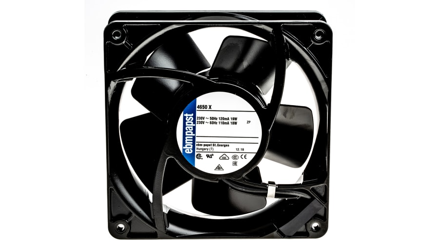ebm-papst 4000 Series Axial Fan, 230 V ac, AC Operation, 160m³/h, 19W, IP20, 119 x 119 x 38mm – Model: 4650X