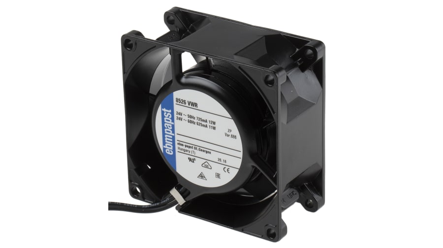 ebm-papst 8000 V Series Axial Fan, 24 V ac, AC Operation, 47m³/h, 12W, 80 x 80 x 38mm – Model: 8526VWR-686