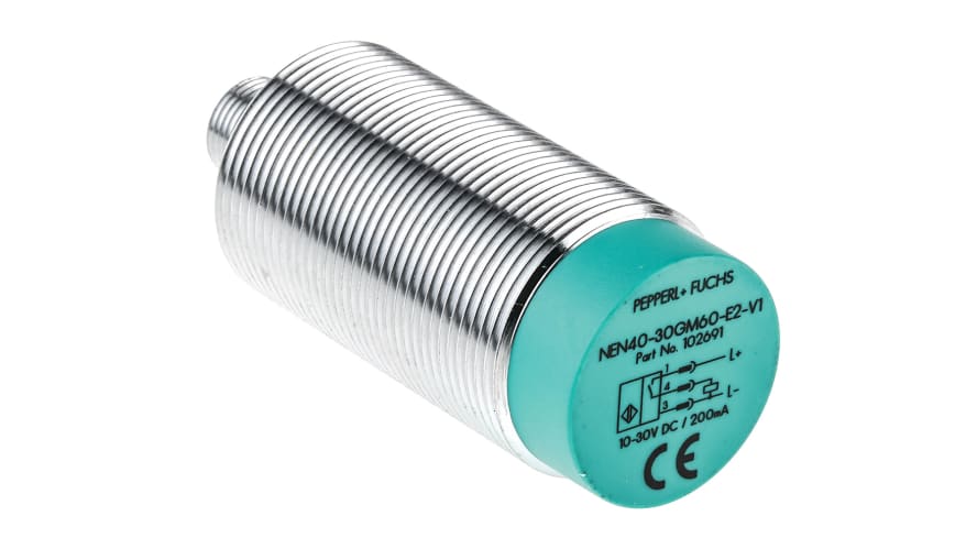 NEN40-30GM60-E2-V1, Pepperl + Fuchs Inductive Barrel-Style Proximity Sensor, M30 x 1.5, 40 mm Detection, PNP Output, 10 → 30 V dc, – Model: 