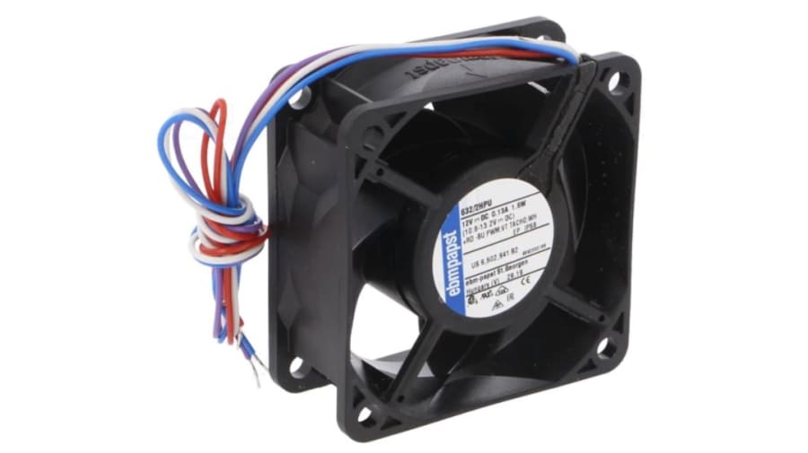 ebm-papst 630 Series Axial Fan, 12 V dc, DC Operation, 44m³/h, 1.6W, IP68, 60 x 60 x 25mm – Model: 632/2HPU