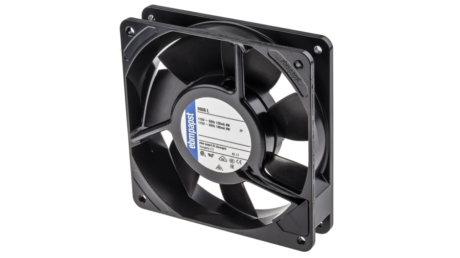 ebm-papst 9900 Series Axial Fan, 115 V ac, AC Operation, 100m³/h, 8W, 70mA Max, 119 x 119 x 25mm