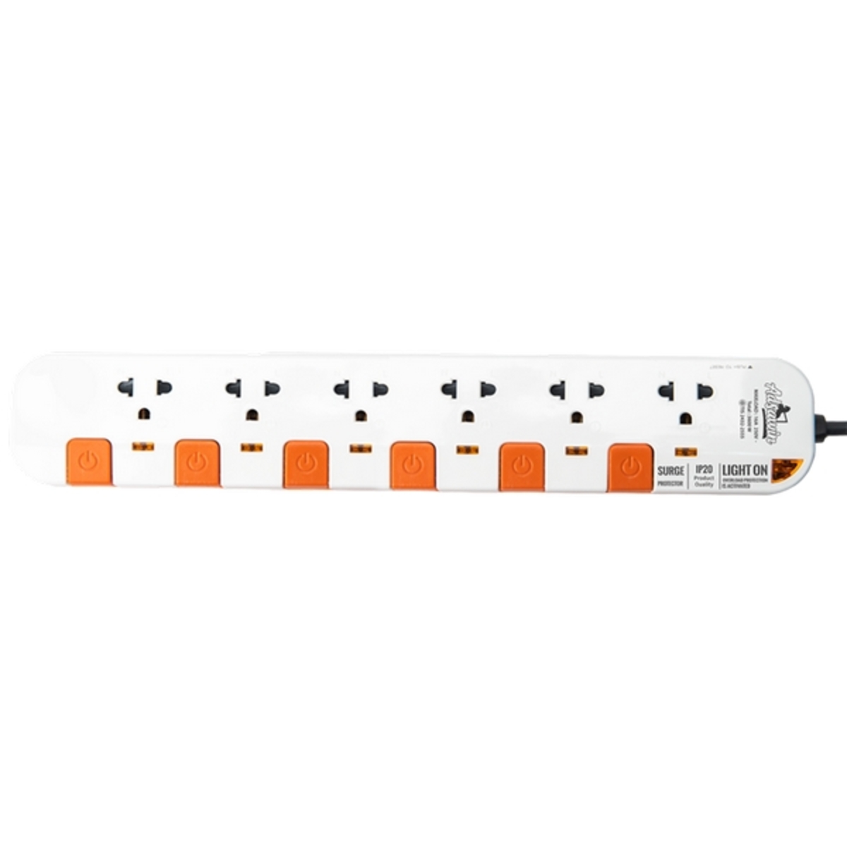 ADSAWIN ปลั๊กไฟ 6 ช่อง 6 สวิตซ์ สายไฟ 3 เมตร 10 แอมป์ 2300 วัตต์ รุ่น WL6375-3M สายไฟ VCT 3x0.75 sq.mm (อัศวิน)