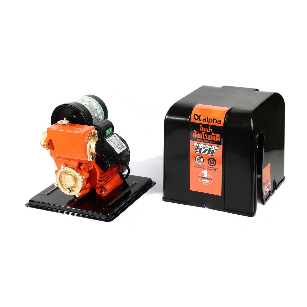 ALPHA ปั๊มน้ำอัตโนมัติ 370W รุ่น FOREMAN 370 ขนาดท่อเข้าและท่อออก 1 นิ้ว ส่งสูงสุด 32 ม. ปริมาณน้ำสูงสุด 34 ลิตร/นาที แรงดันไฟ 220 โวลต์ เหม