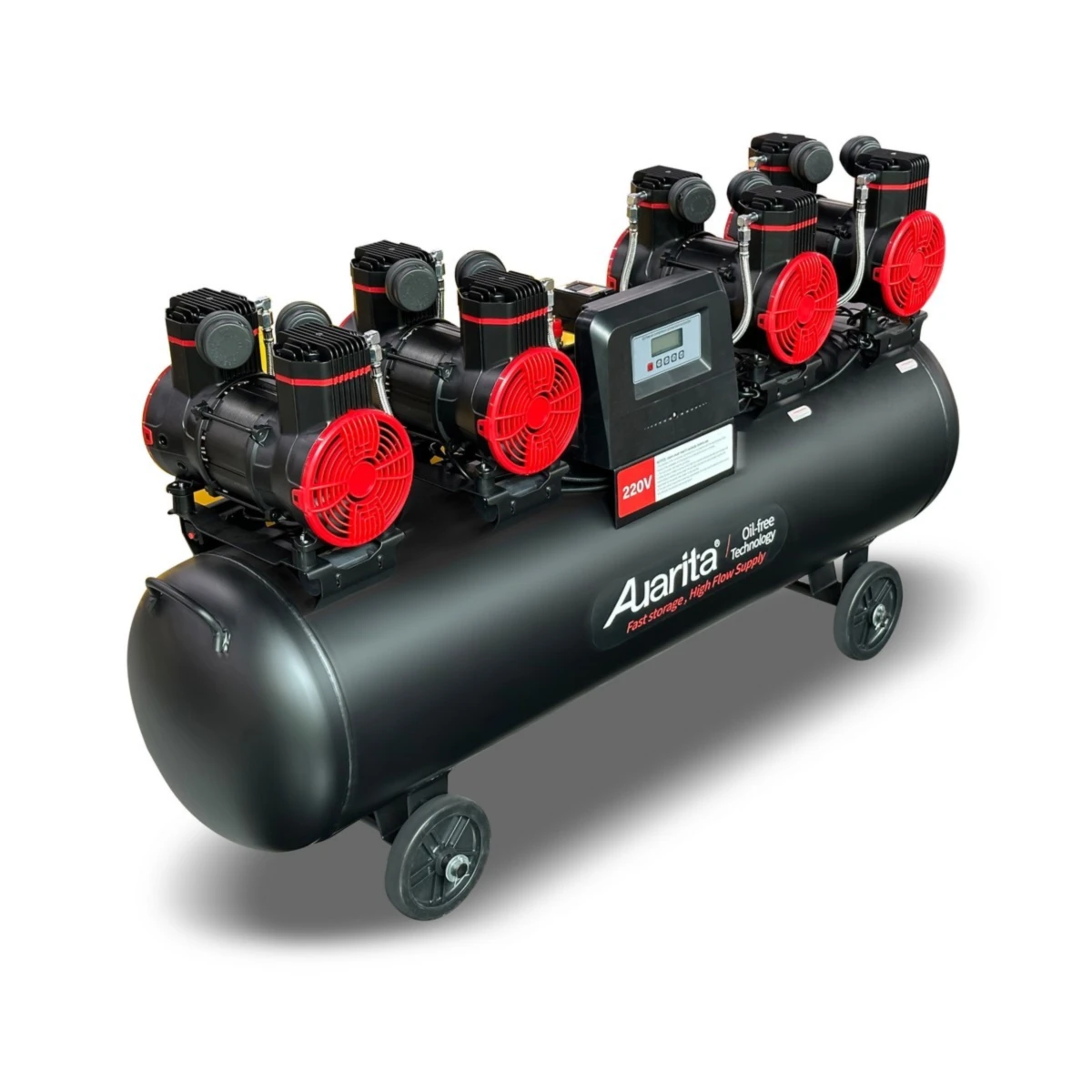 AUARITA ปั๊มลมออยล์ฟรี กำลัง 8 แรงม้า ไฟ 220 โวลต์ 1 เฟส 4 โพล (4หัว) รุ่น 4-1500X4F160 ขนาดถัง 160 ลิตร แรงดันสูงสุด 12 บาร์ ปริมาณลม 940 ล