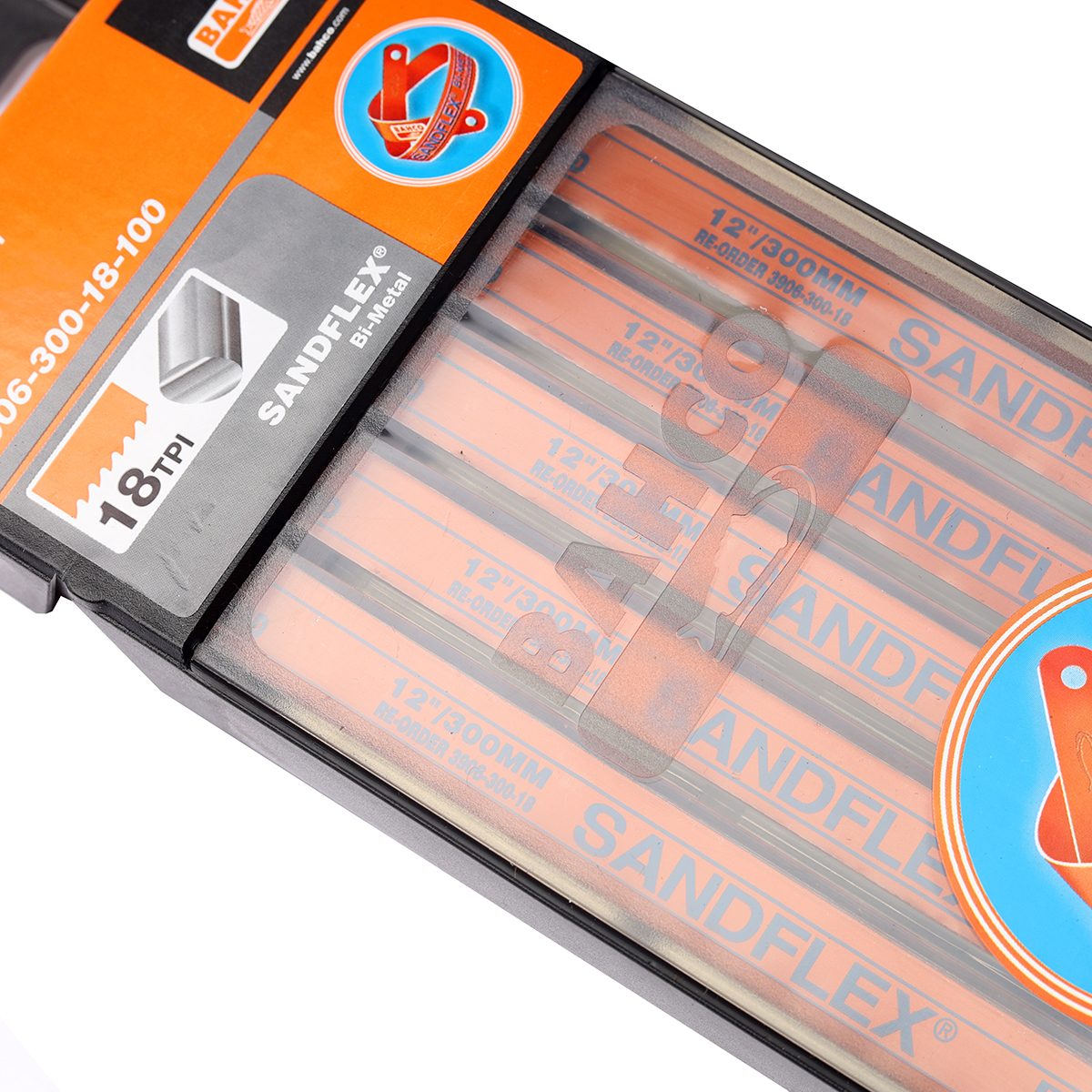 BAHCO ใบเลื่อย 12 นิ้ว 18 ฟัน รุ่น SANDFLEX ใบเลื่อยไบเมทัล สามารถตัดเหล็กได้อย่างเฉียบคม มีความรวดเร็วในการตัด ปลอดภัยต่อผู้ใช้งาน บรรจุ 10