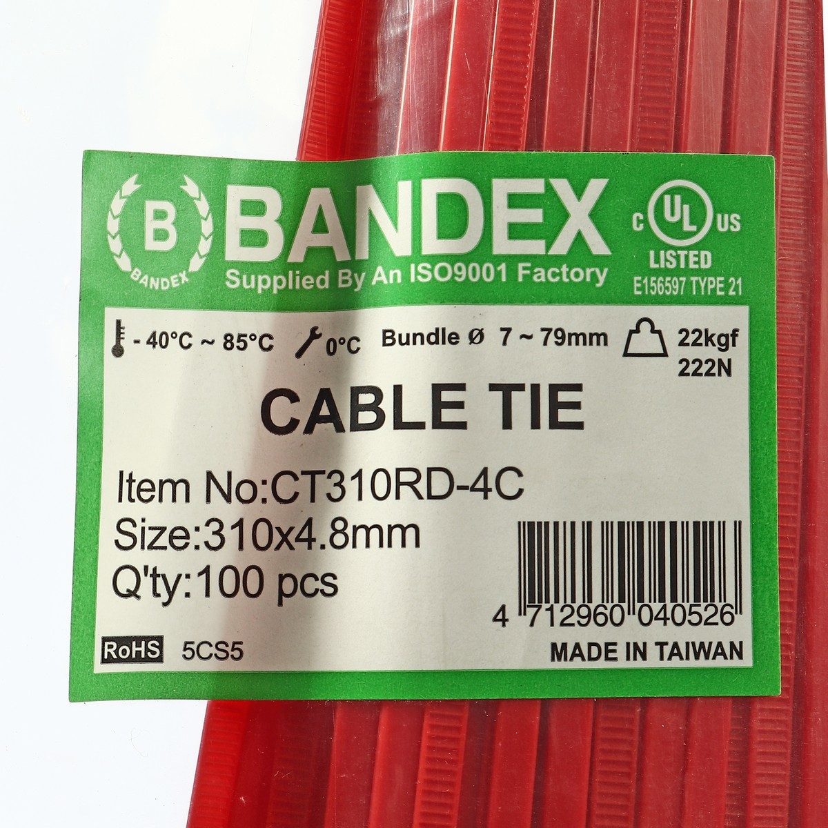 BANDEX เคเบิ้ลไทร์ สีแดง ขนาด 12 นิ้ว รุ่น CT310RD-4C บรรจุ 100 เส้น (แบนเด็กส์)