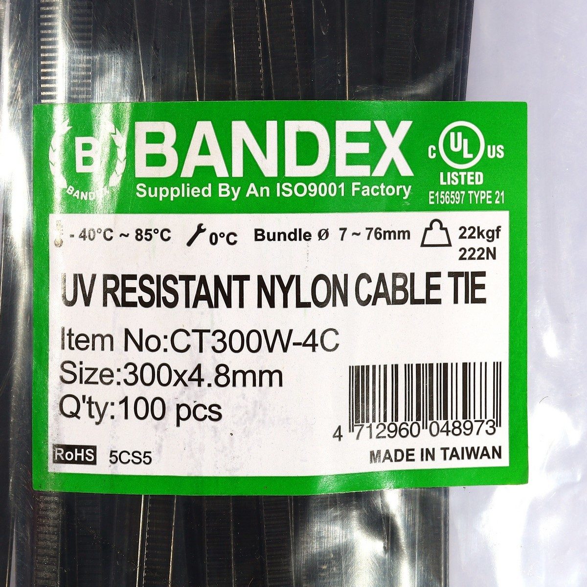 BANDEX เคเบิ้ลไทร์กันยูวี UV สีดำ ขนาด 12 นิ้ว รุ่น CT-300W-4C สายรัดจับเก็บอเนกประสงค์ บรรจุ 100 เส้น/แพ็ค (แบนเด็กซ์)