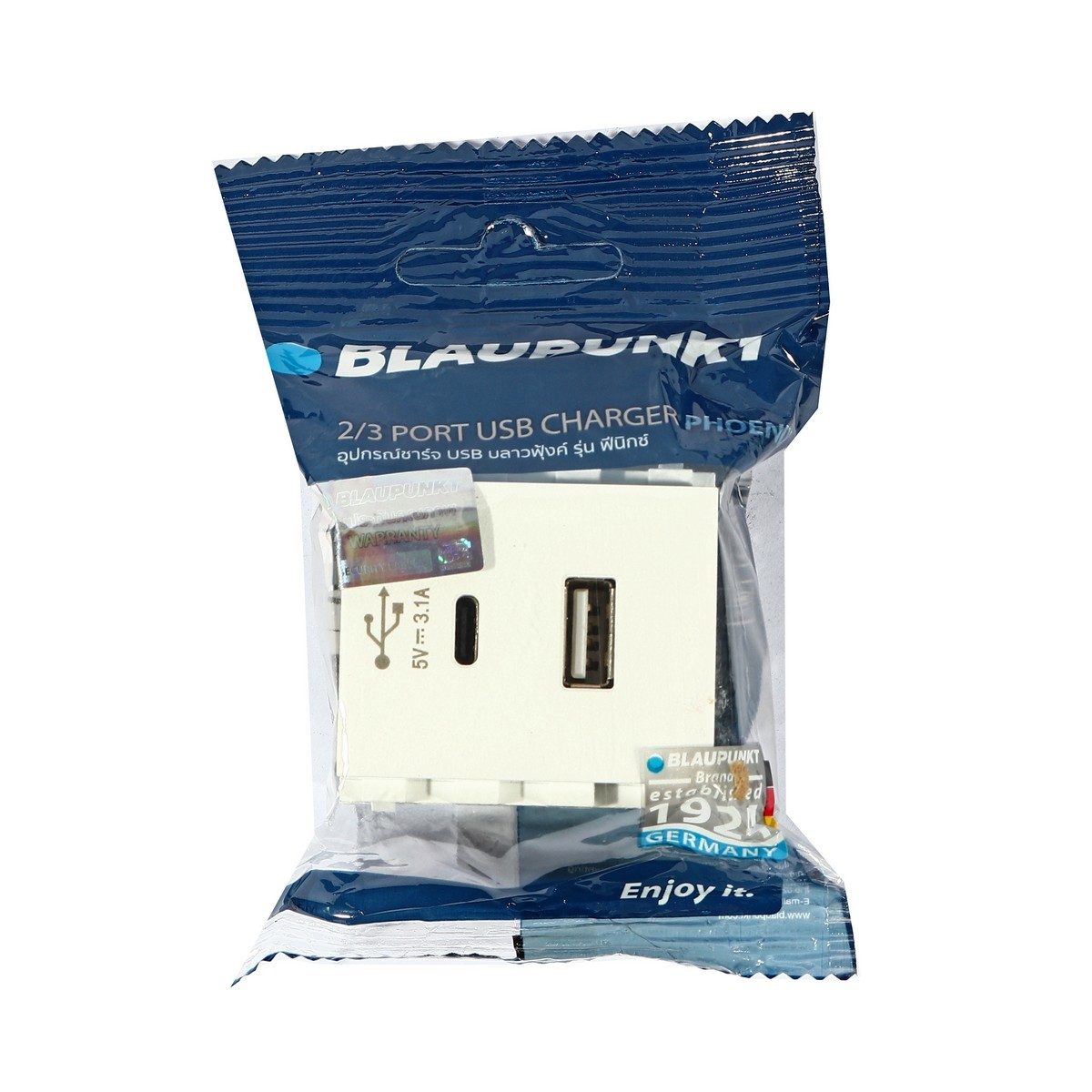 BLAUPUNKT ปลั๊ก-USB-TC 2 ช่อง สีขาว รุ่น BP-2USB PHOENIX SERIES รองรับแรงดันไฟฟ้า ได้สูงสุดถึง 16A 250V ผลิตจากทองแดง 100% และหน้าสัมผัสทองข
