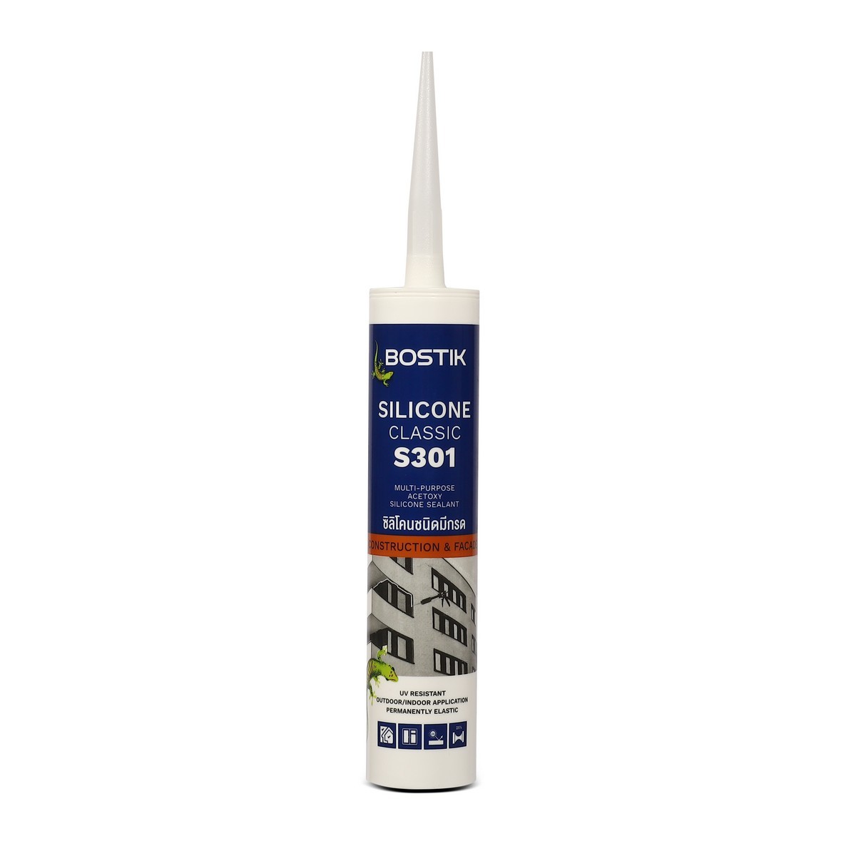 BOSTIK ซิลิโคนยาแนวสูตรมีกรดแห้งเร็ว สีใส รุ่น S301 ขนาด 280 มล. สำหรับงานยาแนวกระจก อลูมิเนียม (บอสติค)