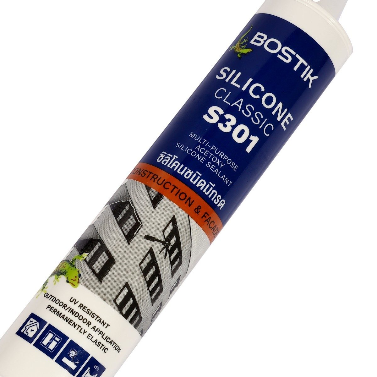 BOSTIK ซิลิโคนยาแนวสูตรมีกรดแห้งเร็ว สีใส รุ่น S301 ขนาด 280 มล. สำหรับงานยาแนวกระจก อลูมิเนียม (บอสติค)