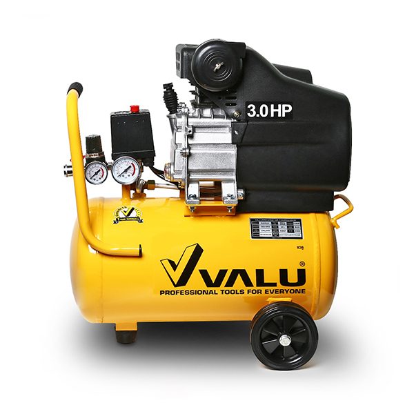 ปั๊มลมขับตรง แวลู (VALU) รุ่น BM2024 (ปั๊มลมโรตารี่) กำลังมอเตอร์ 3 แรงม้า (2237 วัตต์) ขนาดถังลม 24 ลิตร แรงดัน 8 บาร์ ปริมาณลม 180 ลิตร/นา