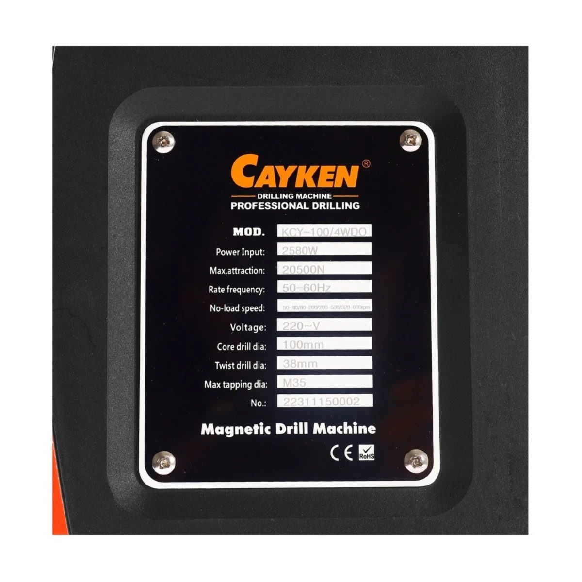 CAYKEN สว่านแท่นแม่เหล็กและต๊าป (ต๊าปเกลียว M35) 2580 วัตต์ รุ่น KCY-100/4WDO ขนาดเจาะคัดเตอร์ 100 มม. เจาะสว่าน 38 มม. ความเร็ว 4SPEED แรงด