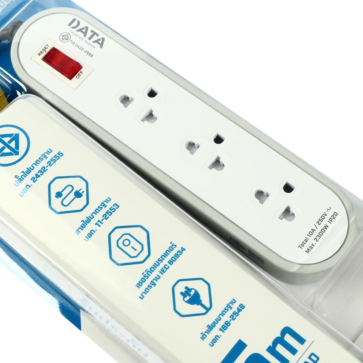 DATA ปลั๊กไฟ 3 ช่อง 1 สวิตซ์ ยาว 5 เมตร 10 แอมป์ 2300 วัตต์ รุ่น AP3146 สายไฟ VCT 3x0.75 sq.mm (ดาต้า)
