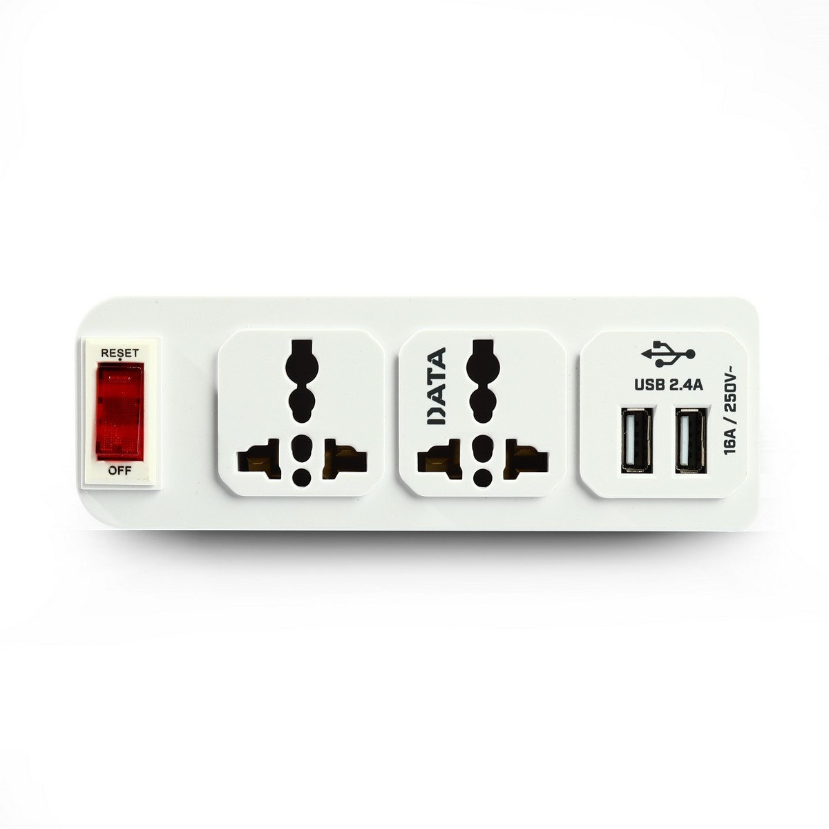 DATA อะแดปเตอร์ เต้ารับ 2 ช่อง 2 USB 1 สวิตซ์ 16 แอมป์ 3600 วัตต์ รุ่น AL56 นำกระแสไฟได้ดี ไม่ลามไฟ (ดาต้า)
