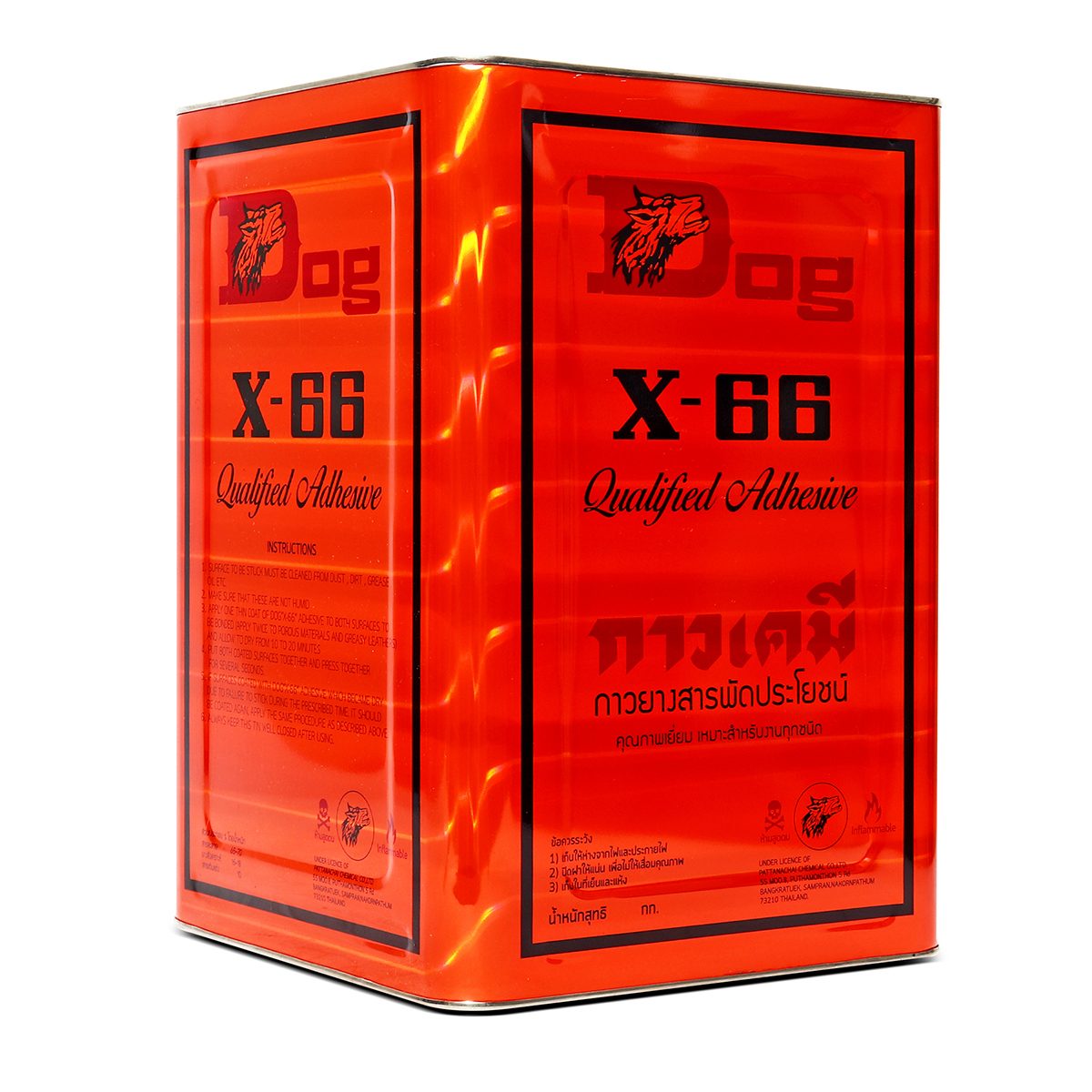 กาวยางอเนกประสงค์ ตราหมา X-66 (Dog X-66) ขนาด 12 กิโลกรัม เหมาะสำหรับการติดชิ้นงานทั่วไป สูตรเข้มข้น ใช้งานง่าย ติดแน่น ทนทาน