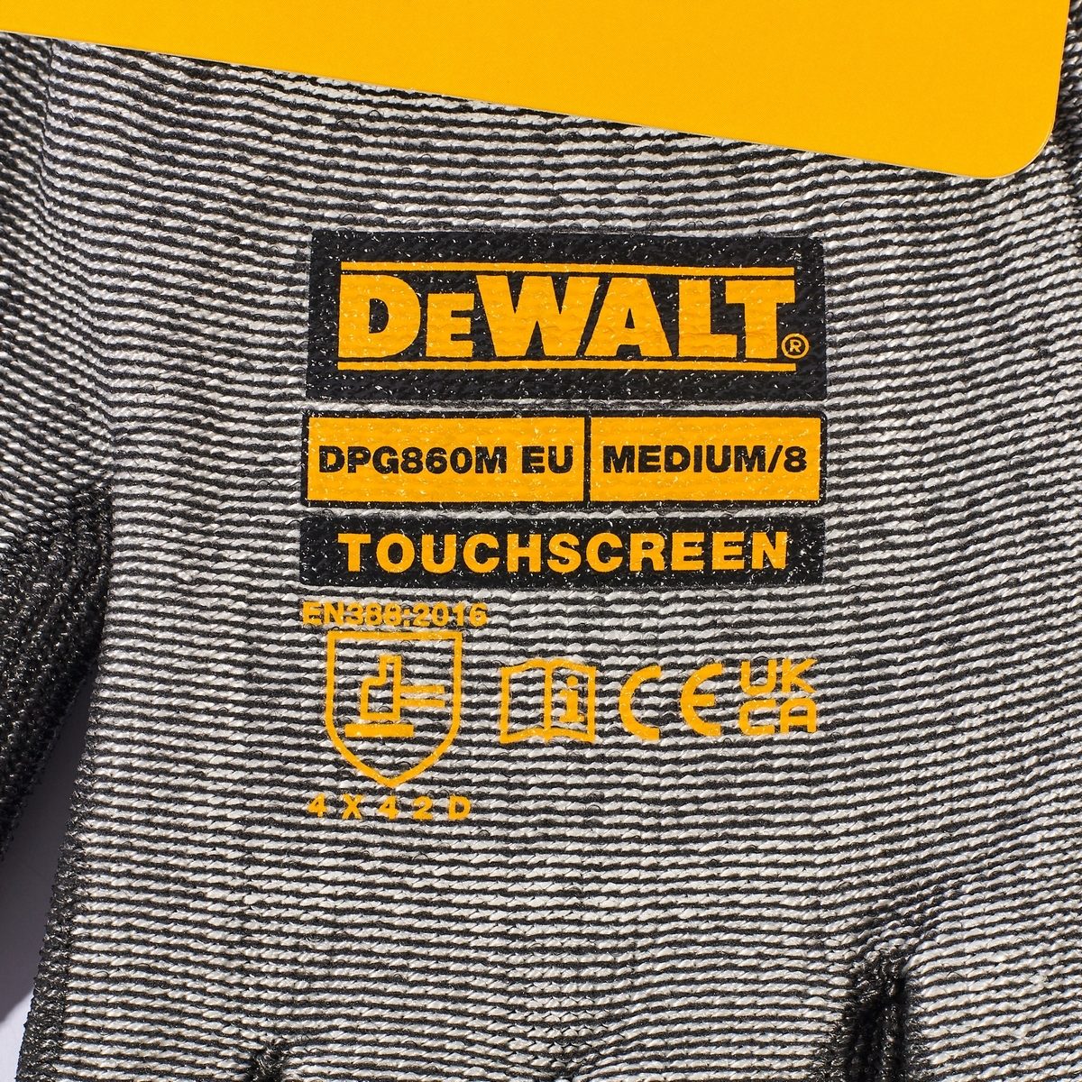 DEWALT ถุงมือเซพตี้ ไซส์ M (Touch Screen) รุ่น DPG860M เคลือบยางแท้ 100% ผ้าถักไร้ตะเข็บเพื่อความกระชับสบาย (ดีวอลท์)