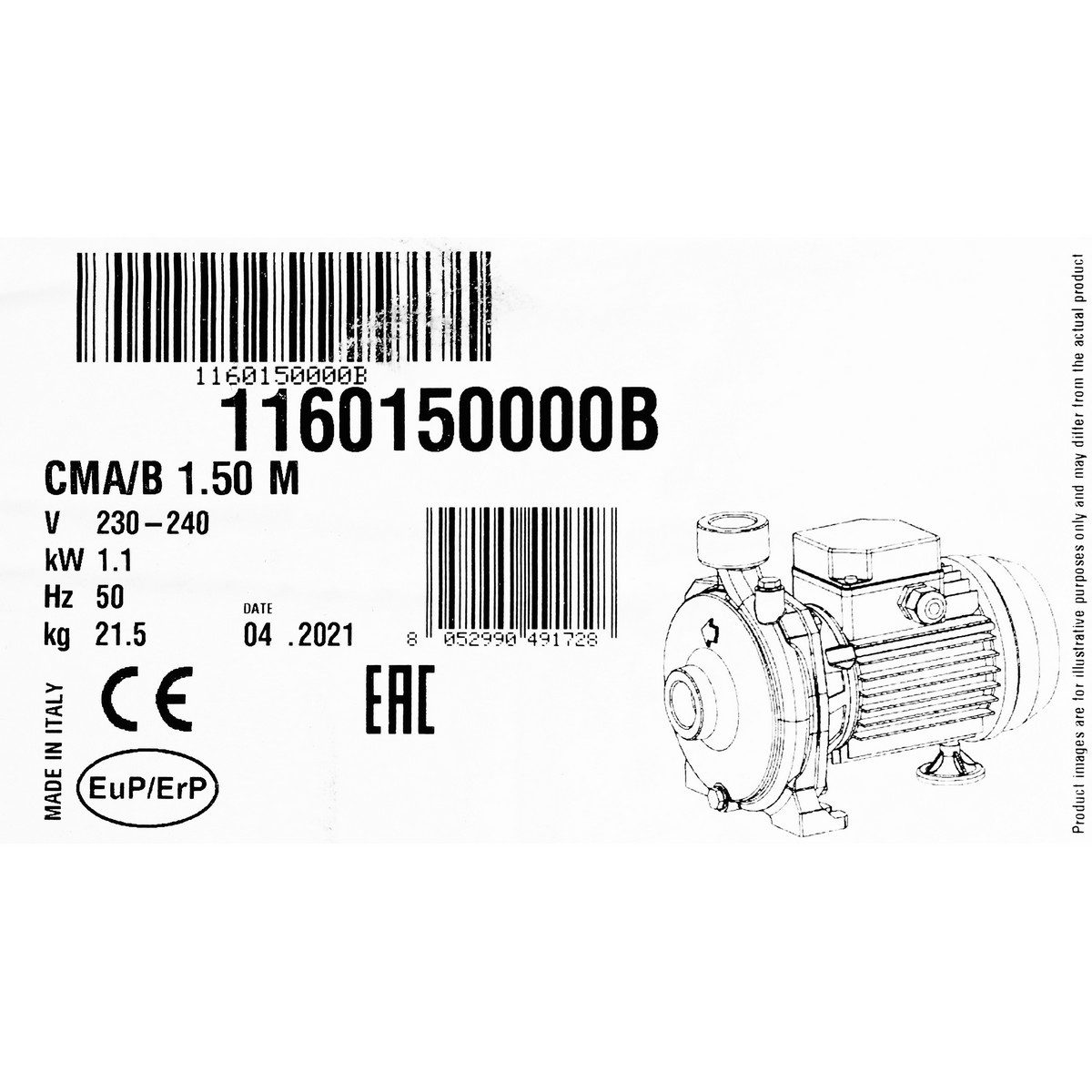 CMA-1.50M ปั๊มหอยโข่ง (1.5 HP 2สาย)