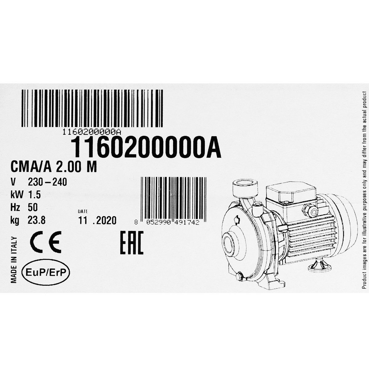 CMA-2.00M ปั๊มหอยโข่ง (2 HP 2สาย)