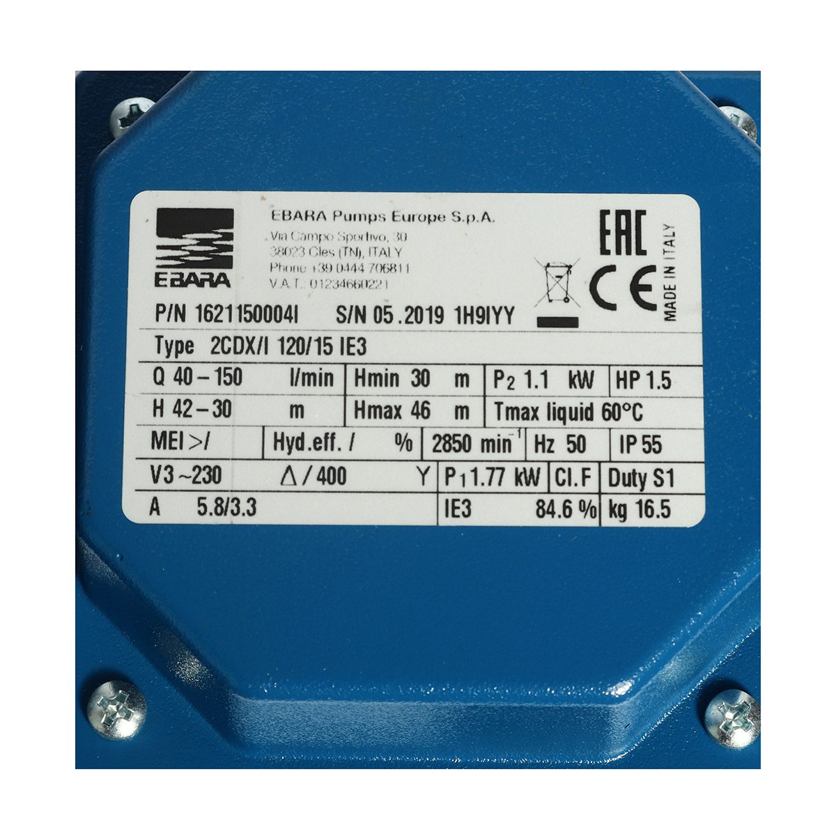 2CDX-120/15 ปั๊ม SS304 ใบพัดคู่ 3 สาย