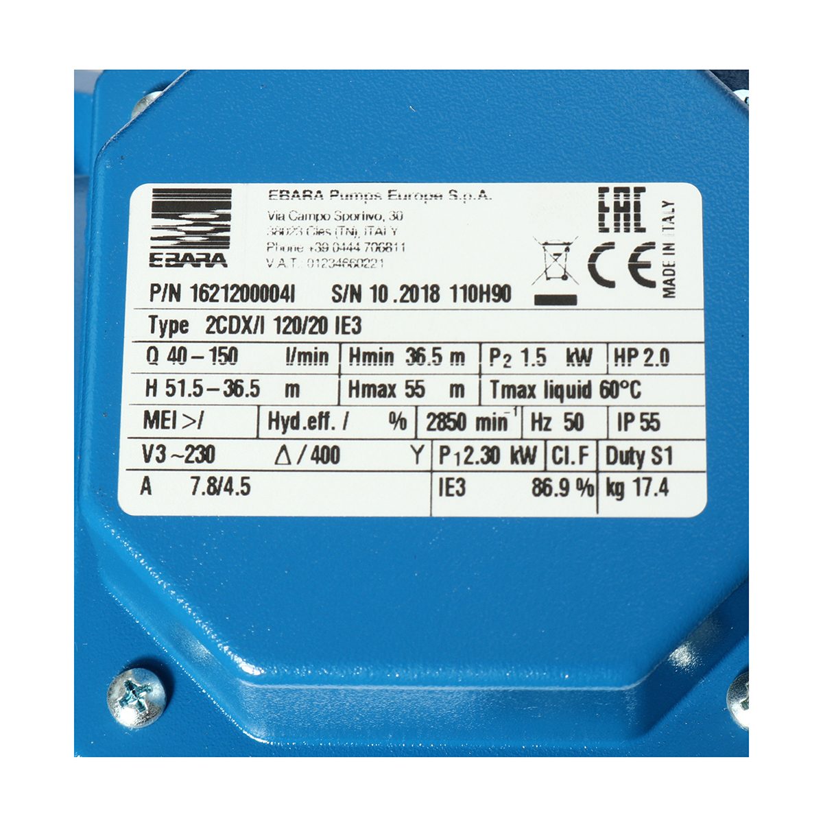 2CDX-120/20 ปั๊ม SS304 ใบพัดคู่ 3 สาย