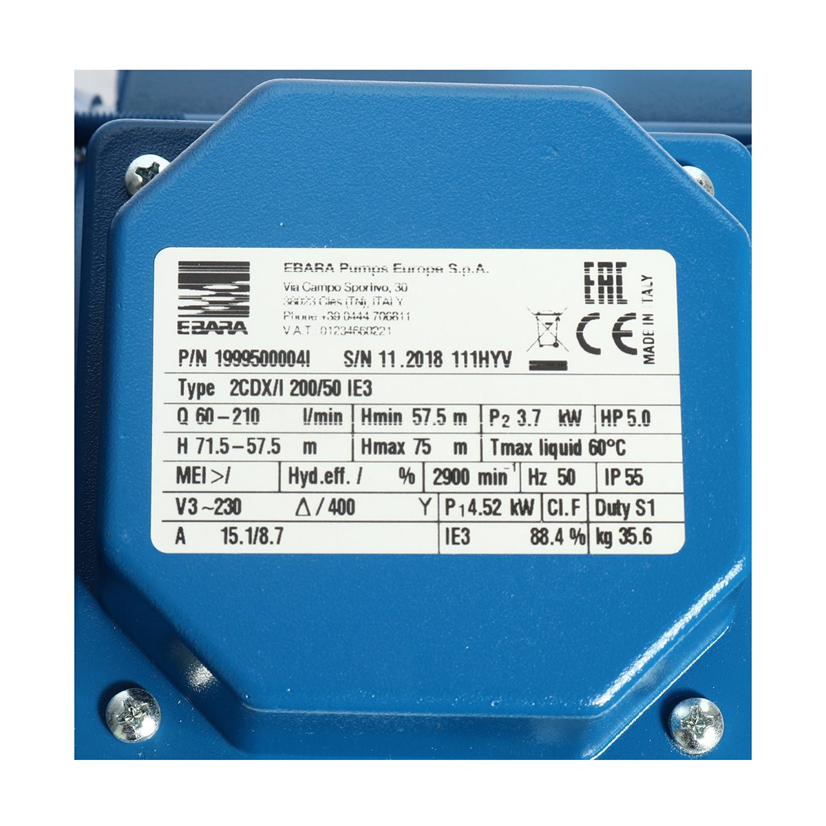 2CDX-200/50 ปั๊ม SS304 ใบพัดคู่ 3 สาย