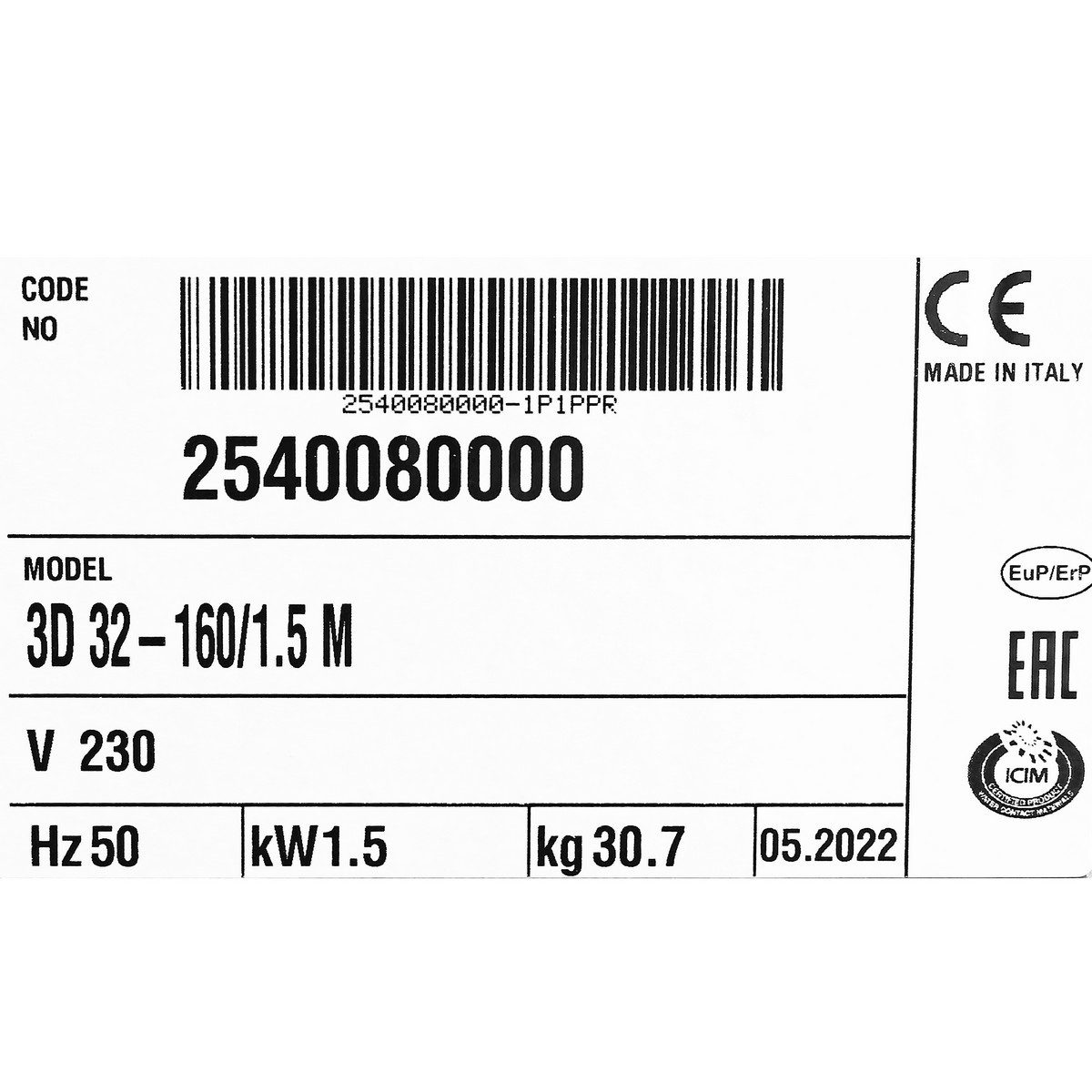 3D 32-160/1.5M ปั๊มเหล็กหล่อ - 2 สาย