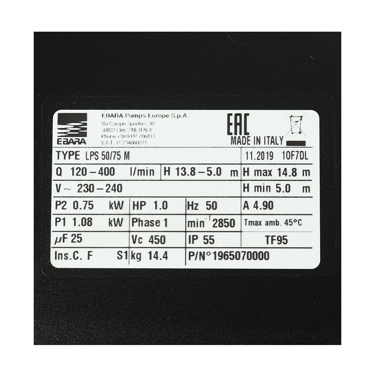LPS 50/75M ปั๊มแสตนเลส IN-LINE 2 สาย