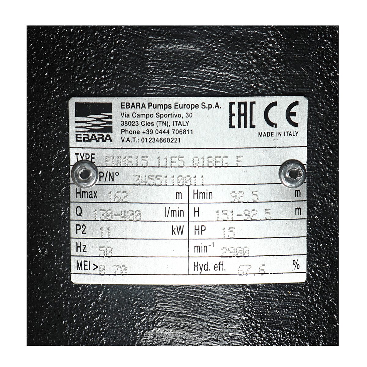 EVMS15 11F5/11 ปั๊มน้ำหลายใบพัดแบบตั้ง