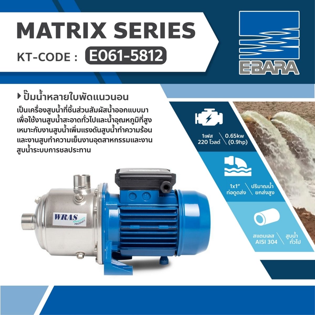 MATRIX 3-4T/0.65M ปั๊มน้ำหลายใบพัดแนวนอน