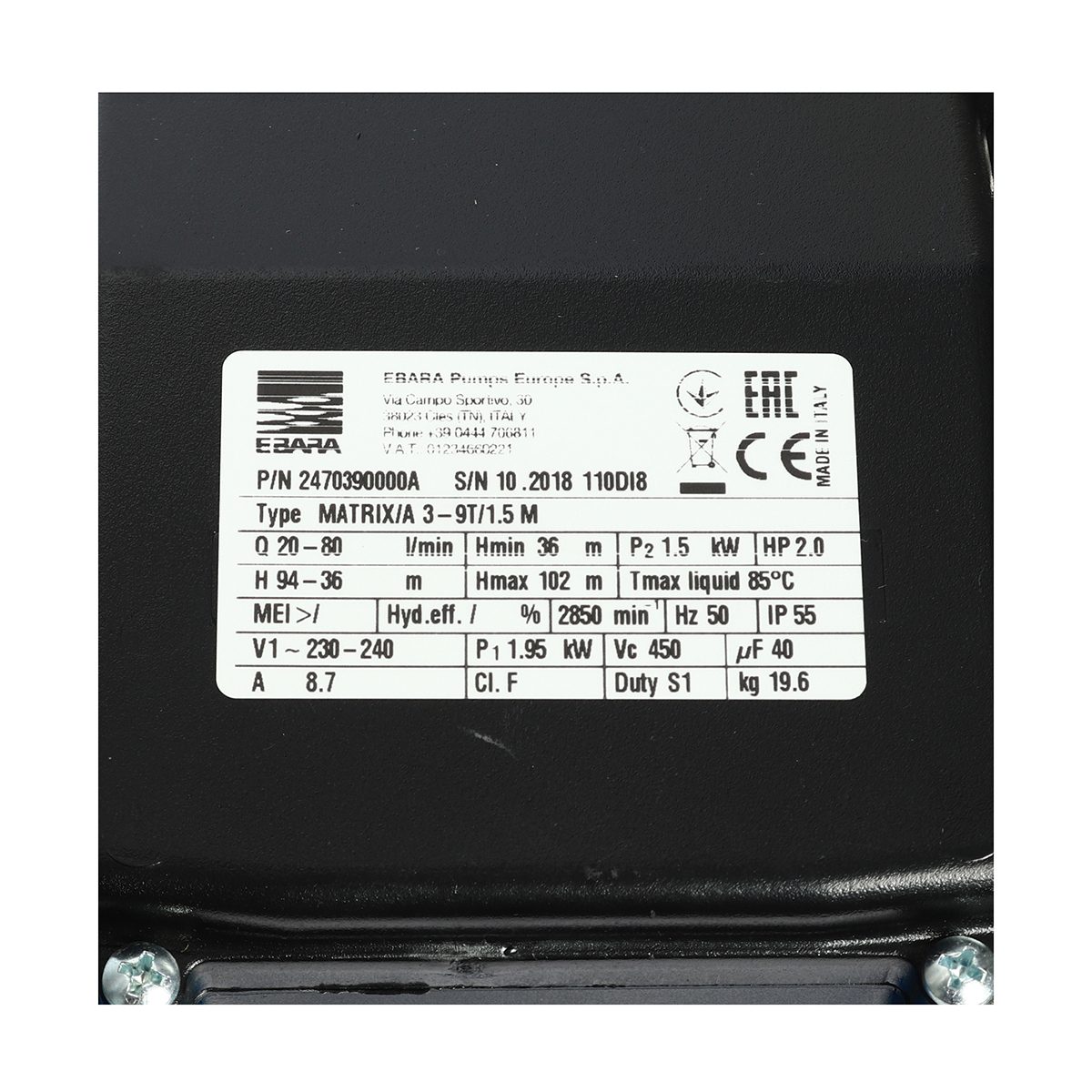 MATRIX 3-9T/1.5M ปั๊มน้ำหลายใบพัดแนวนอน