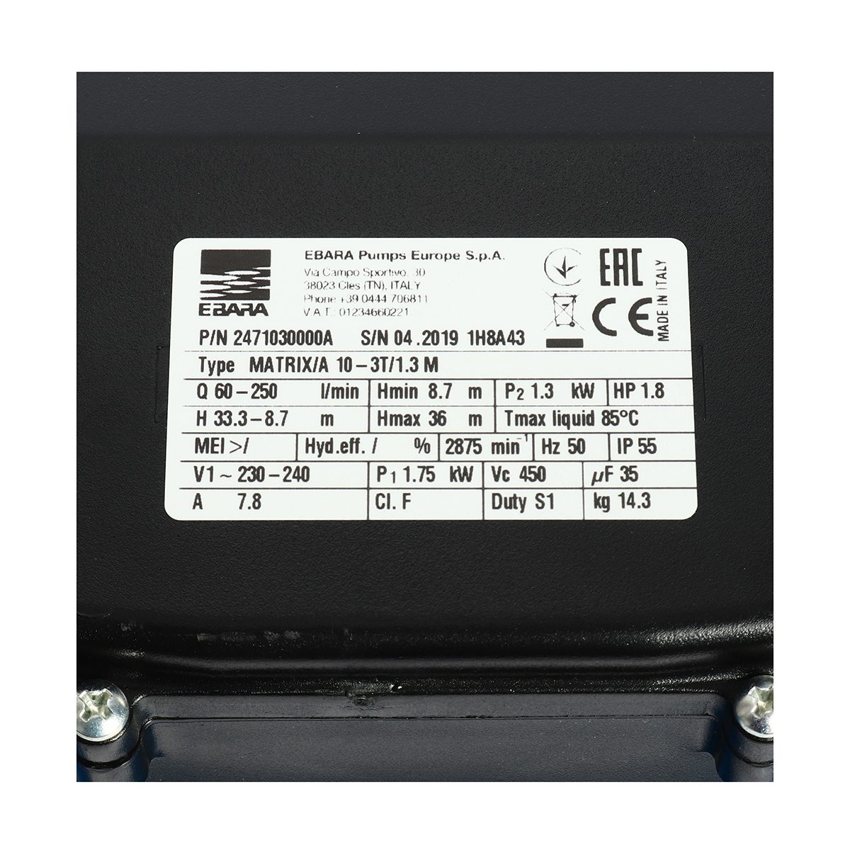 MATRIX 10-3T/1.3M ปั๊มน้ำหลายใบพัดแนวนอน