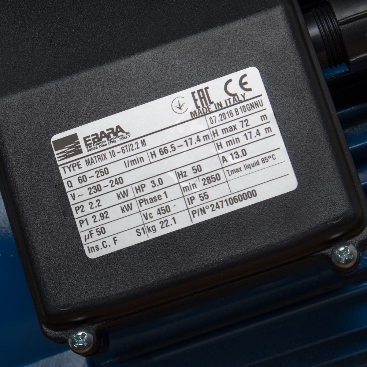 MATRIX 10-6T/2.2M ปั๊มน้ำหลายใบพัดแนวนอน