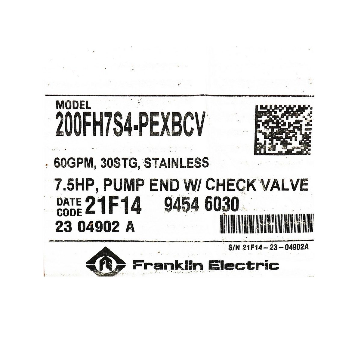 FRANKLIN เฉพาะหัวปั๊มบ่อบาดาล 5HP รุ่น 270FH5S4-PEXB ท่อส่งออก 2 นิ้ว ส่งสูง 114-29 ม. ปริมาณน้ำ 0-360 ลิตร/นาที ไม่รวมมอเตอร์ (แฟรงคลิน)