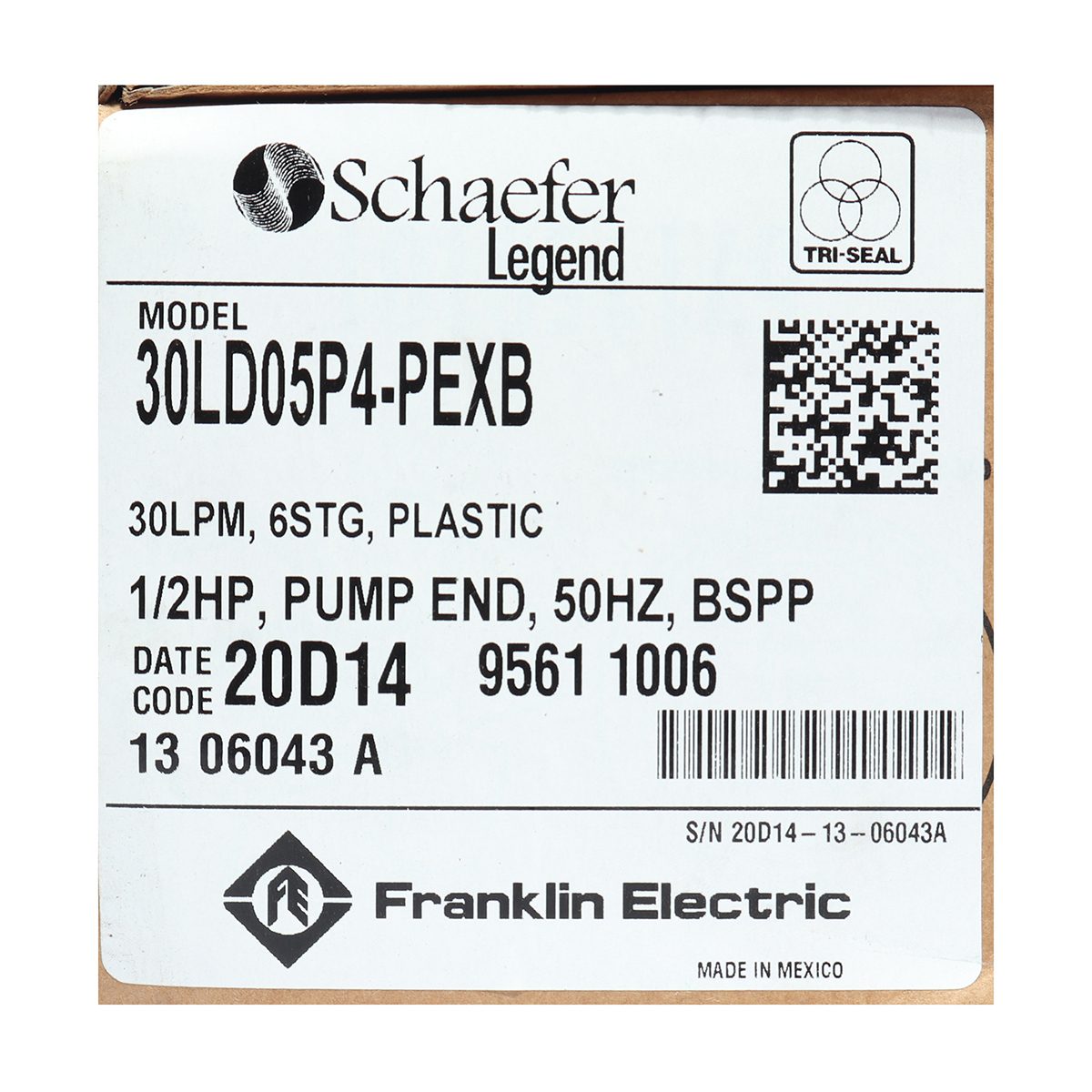 FRANKLIN เฉพาะหัวปั๊มบ่อบาดาล 4 นิ้ว รุ่น TRI10-06(30LD05P4-PEXB) กำลังมอเตอร์ 0.5 แรงม้า ส่งสูงุด 50 เมตร ปริมาณน้ำสูงสุด 9 ลิตร/นาที ท่อส่